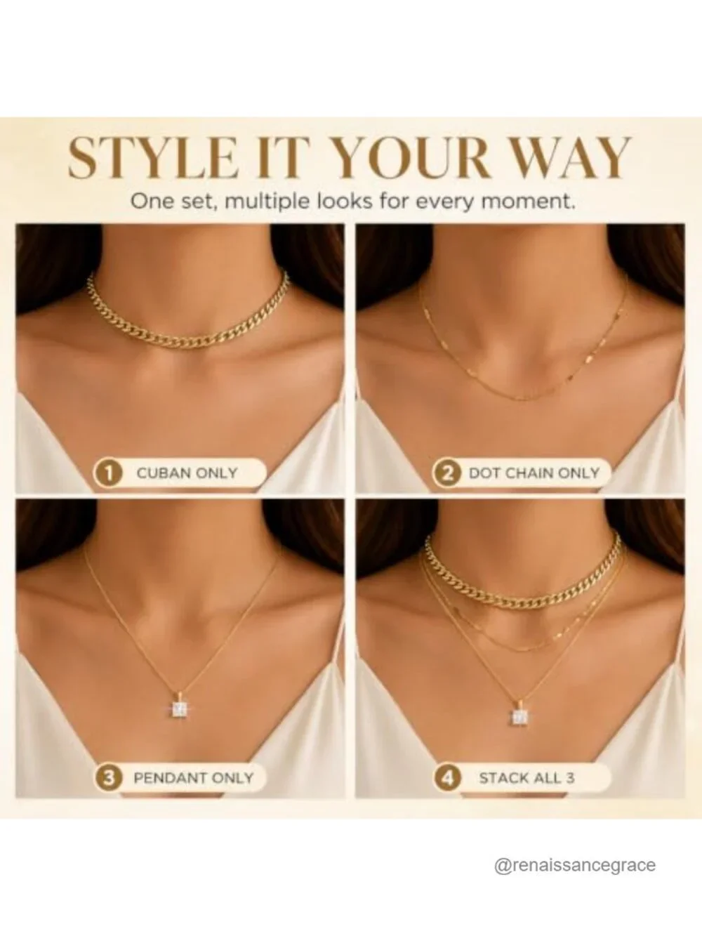 14K Gold Plated Layered Necklace Set for Women, 3 Piece Waterproof Stainless